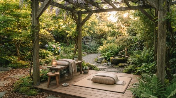 How can you create a relaxing meditation spot in your UK garden?